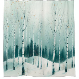 Serene Winter Birch Forest Douchegordijn