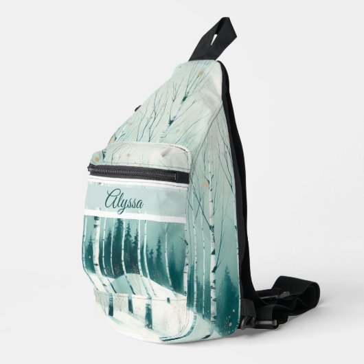 Serene Winter Birch Forest Sling Bag (Rechterhoek)