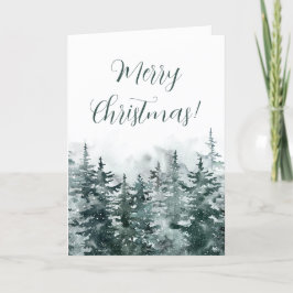 Serene Winter Bos Watercolor Vouw Kerstkaart Feestdagen Kaart