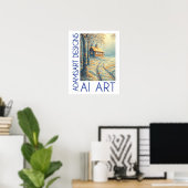 Serene Winter Cottage Landschap AI Kunst Poster (Thuiskantoor)