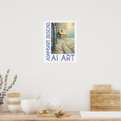 Serene Winter Cottage Landschap AI Kunst Poster (Keuken)