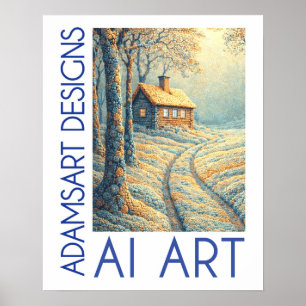 Serene Winter Cottage Landschap AI Kunst Poster