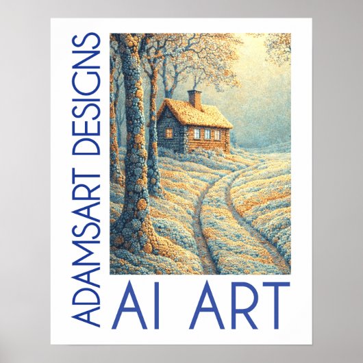 Serene Winter Cottage Landschap AI Kunst Poster (Voorkant)