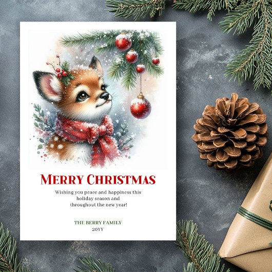 Serene Winter Fawn Snowy Forest Xmas Greeting Xmas Feestdagenkaart