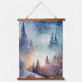 Serene Winter Forest Waterverf Schilderen Natuur Hangend Wandkleed (Voorkant)