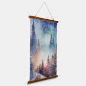 Serene Winter Forest Waterverf Schilderen Natuur Hangend Wandkleed (Gebogen)