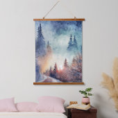Serene Winter Forest Waterverf Schilderen Natuur Hangend Wandkleed (Slaapkamer)