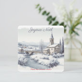 Serene Winter Franse Dorpskerk | Je naam Feestdagenkaart (Staand voorkant)