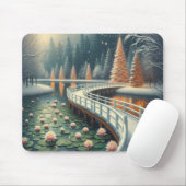 Serene Winter Kerst Scene op een dikke computer Muismat (Met muis)