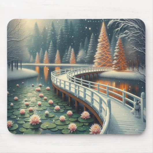 Serene Winter Kerst Scene op een dikke computer Muismat (Voorkant)