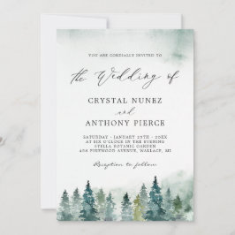 Serene Winter Pine Trees Wedding Kaart