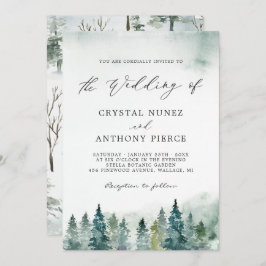 Serene Winter Pine Trees Wedding Kaart
