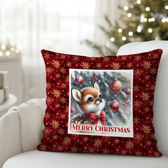 Serene Winter Reeë Sneeuwbos Cadeau kinderkamer  Kussen (Serene Winter Fawn Snowy Forest Gift kids room decor)