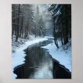 Serene Winter River Flowing Through Snowy Forest Poster (Voorkant)
