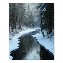 Serene Winter River Flowing Through Snowy Forest