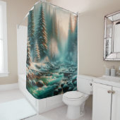 Serene Winter River Scene Douchegordijn (In situ)