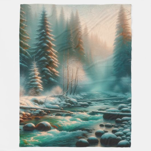Serene Winter River Scene Fleece Deken (Voorkant)