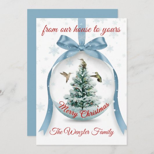 Serene Winter Scene with Hummingbirds Feestdagenkaart (Voorkant / Achterkant)