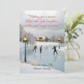 Serene winter scene with ice skaters feestdagenkaart (Staand voorkant)
