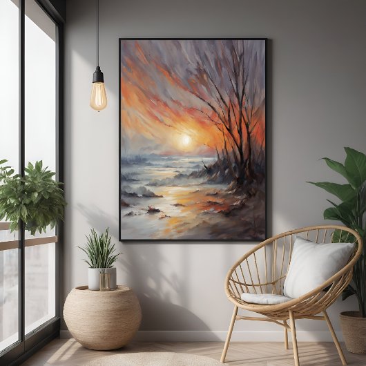 Serene Winter Sunset - Natuur Landschapskunst Poster
