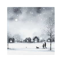 Serene Winter Village: rustige besneeuwde pad Wate