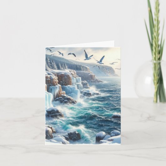 Serene Winter Waterverf Coastal Seascape Blank Notitiekaartje (Voorkant)