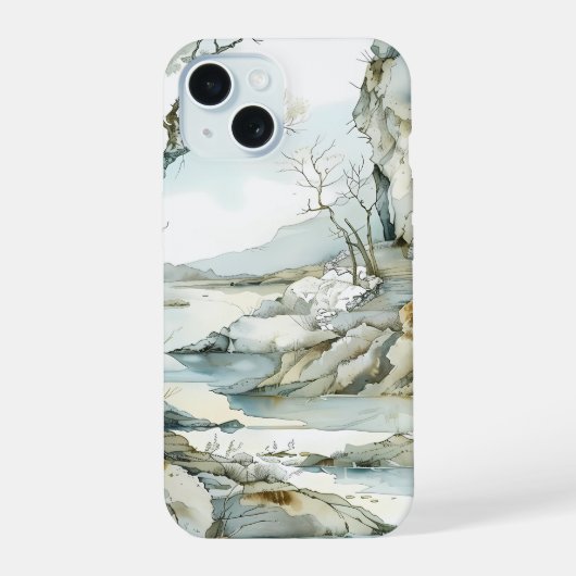 Serene Winterlandschap Hoestelletje iPhone 15 Case (Achterkant)