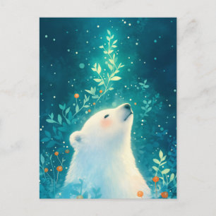 Serene Witte Beer in Glanzende Teal Tuin Briefkaart