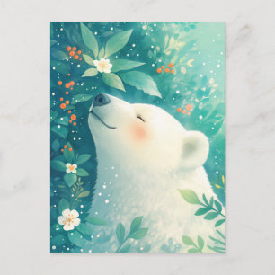 Serene Witte Beer in Weelderige Groene Tuin Briefkaart