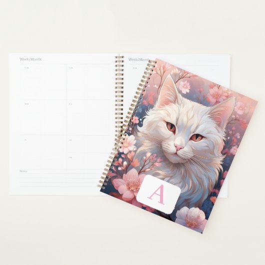 Serene Witte Kat Planner met Monogram (Display)