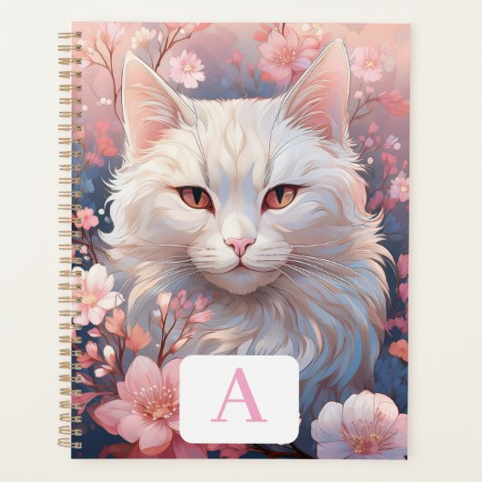 Serene Witte Kat Planner met Monogram (Voorkant)