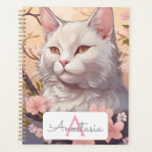 Serene Witte Kat Planner met Naam & Monogram (Voorkant)