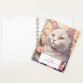 Serene Witte Kat Planner met Naam & Monogram (Display)