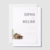 Serene Witte Rustieke Blokhut Vellum Uitnodigingen (Offset)
