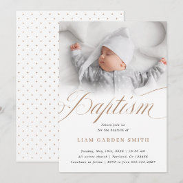 Serene Witte Taupe Doop Foto Ontwerp Kaart