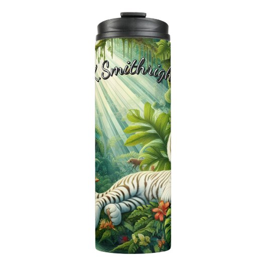 Serene witte tijger en bloemen thermosbeker (Voorkant)