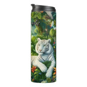 Serene witte tijger en bloemen thermosbeker (Geroteerd rechts)