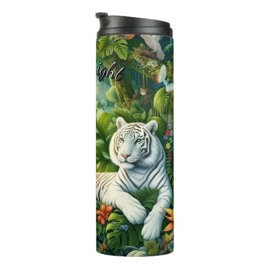 Serene witte tijger en bloemen thermosbeker (Geroteerd rechts)