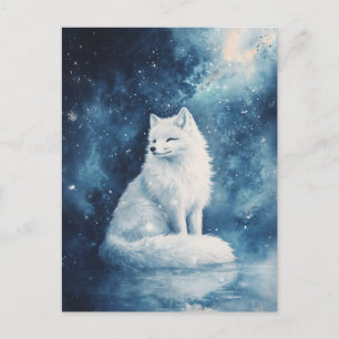 Serene Witte Vos Onder Sterrennachtelijke Middenna Briefkaart