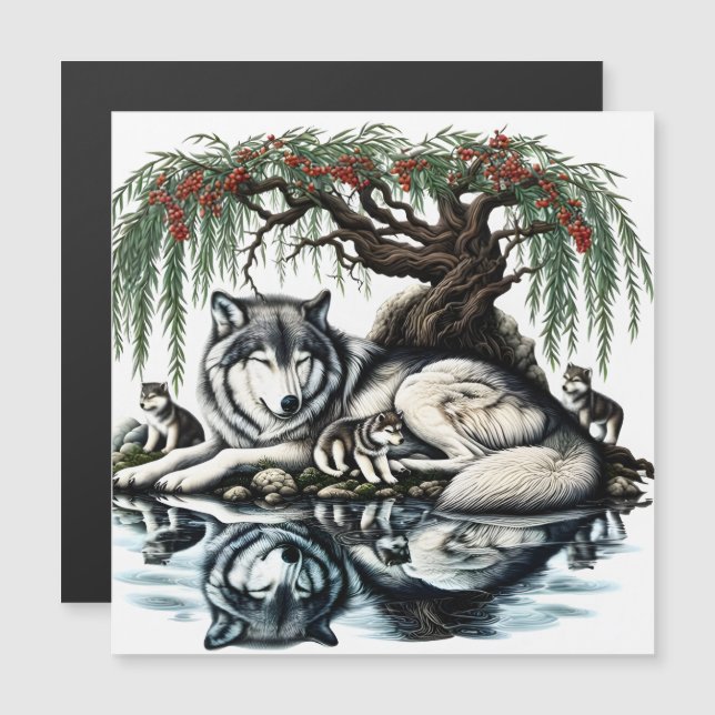 Serene Wolf Familie Oase in Idyllische Natuur (Voorkant / Achterkant)