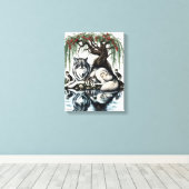 Serene Wolf Familie Oase in Idyllische Natuur 12x1 Canvas Afdruk (Insitu (Houten vloer))