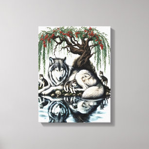 Serene Wolf Familie Oase in Idyllische Natuur 12x1 Canvas Afdruk
