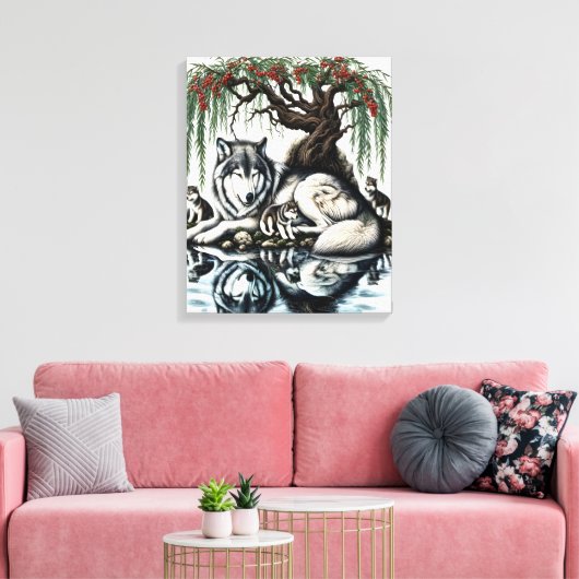 Serene Wolf Familie Oase in Idyllische Natuur 16x2 Canvas Afdruk (Insitu (Woonkamer))