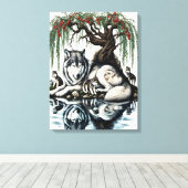 Serene Wolf Familie Oase in Idyllische Natuur 18x2 Canvas Afdruk (Insitu (Houten vloer))