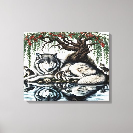 Serene Wolf Familie Oase in Idyllische Natuur 20x1 Canvas Afdruk (Voorkant)