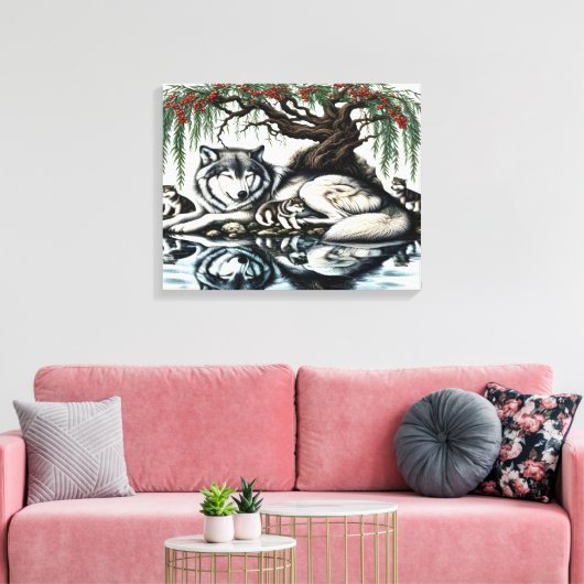 Serene Wolf Familie Oase in Idyllische Natuur 20x1 Canvas Afdruk (Insitu (Woonkamer))