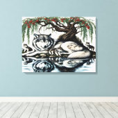 Serene Wolf Familie Oase in Idyllische Natuur 24x1 Canvas Afdruk (Insitu (Houten vloer))