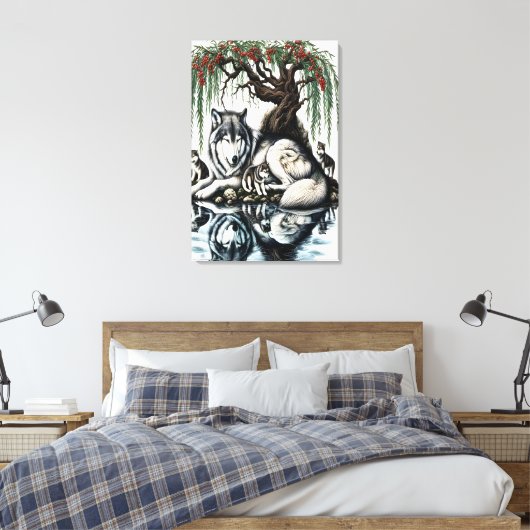 Serene Wolf Familie Oase in Idyllische Natuur 24x3 Canvas Afdruk (Insitu (Slaapkamer))
