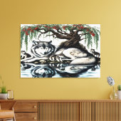 Serene Wolf Familie Oase in Idyllische Natuur 36x2 Canvas Afdruk (Insitu (Woonkamer))