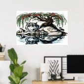 Serene Wolf Familie Oase in Idyllische Natuur 36x2 Poster (Thuiskantoor)